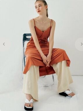 Front Row x J.Chung Rust Satin Slip Dress with Thin Straps